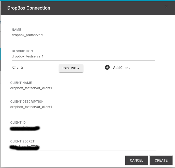 Dropbox Connector Dialog