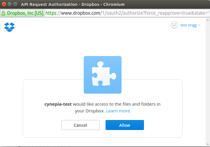 Dropbox Connector Dialog