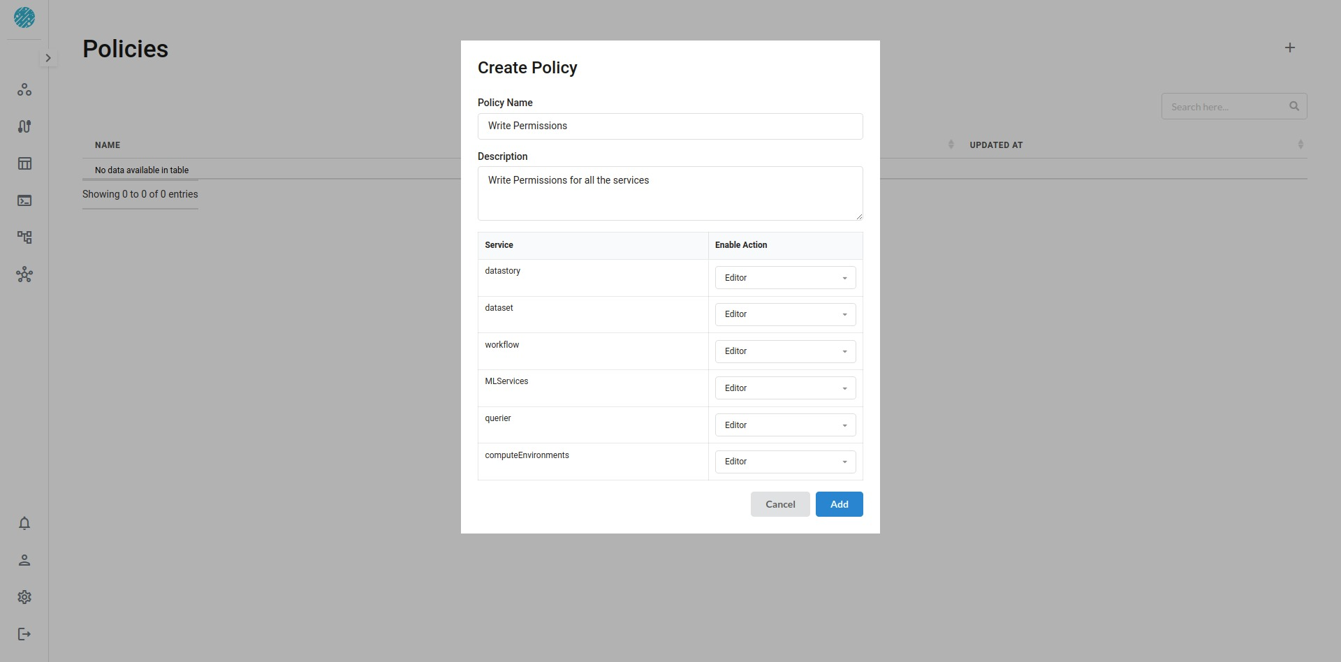 datasets section